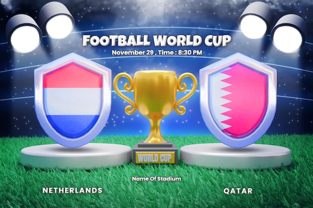 World cup group stage matches Netherlands vs Qatar scoreboard broadcast or world cup soccer template