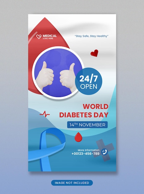 World diabetes day social media post and instagram story promotion template