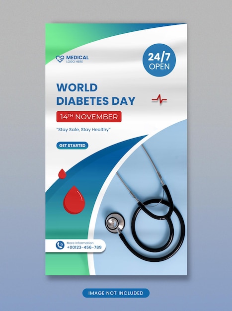 World diabetes day social media post and instagram story promotion template