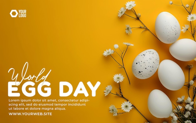 PSD world egg day social media post with egg background and isolated yellow background