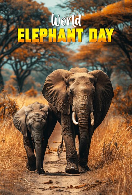 PSD world elephant day poster design template