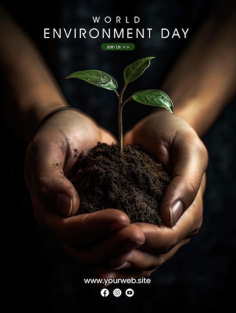 world environment day poster A person holding a small plant in hand