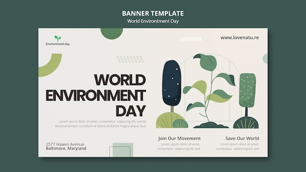 PSD world environment day with leaves banner template