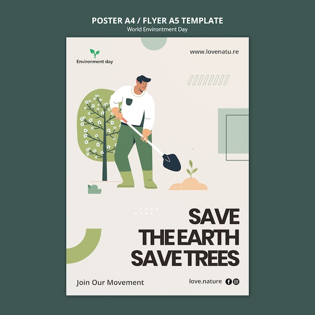 PSD world environment day with plants a5 flyer template