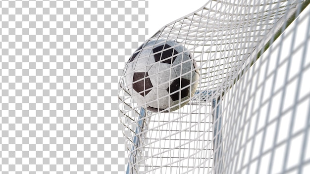 World Football Championship Soccer ball in the goal net Soccer ball flies into the goal 3D render