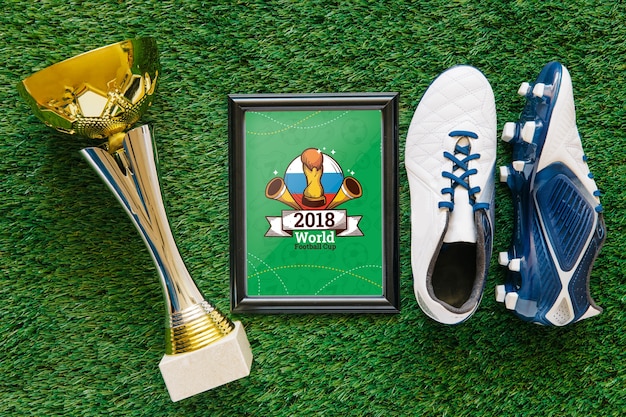 World football cup mockup with frame