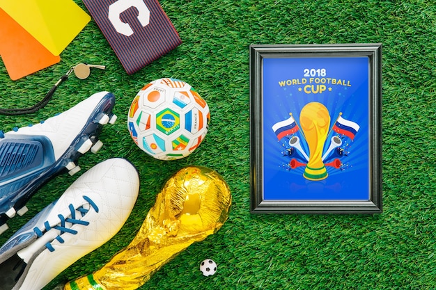 World football cup mockup with frame