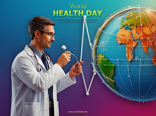 World Health Day circle shape of 3d world doctor check that world health