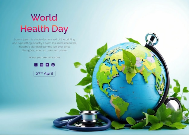 World Health Day concept leaves decoration world globe with a stethoscope on light blue background