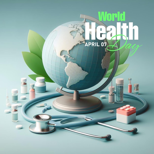 World health day social media post template with doctor stethoscope