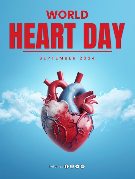 PSD world heart day social media poster design with heart anatomy background