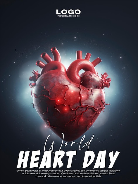 PSD world heart day social media poster design with heart anatomy background