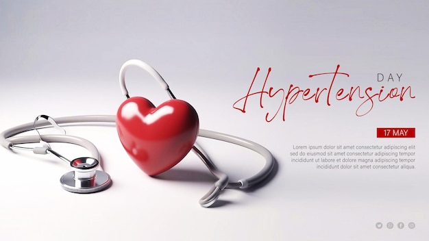 World Hypertension Day Poster Concept with Stethoscope and Red Heart Shape