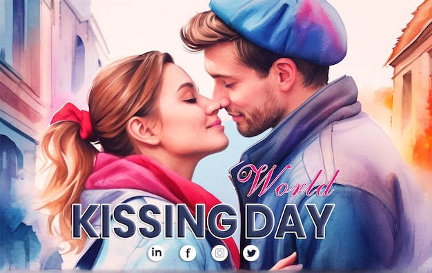 World Kissing Day with Romantic Couple Kissing together and social media post Design