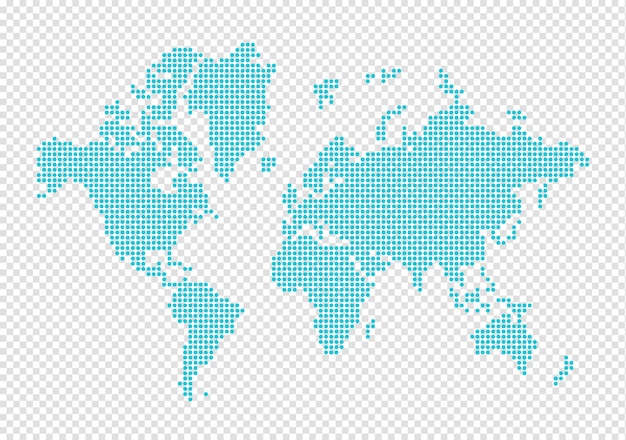 World map made of blue dots Isolated on transparent background