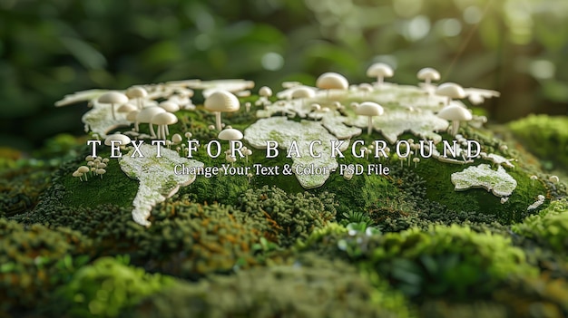 PSD world map made of moss with mushrooms