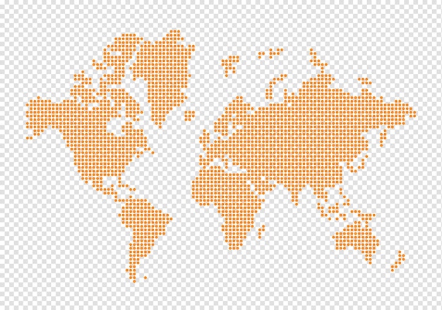 World map made of orange dots Isolated on transparent background