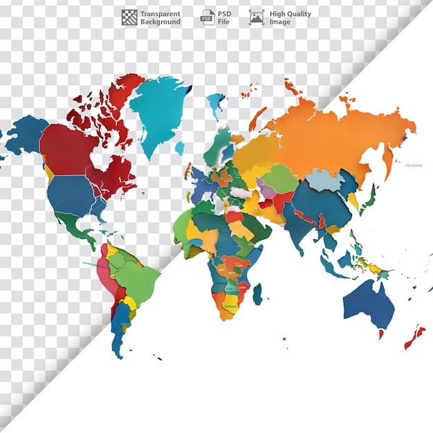 PSD world map with countries highlighted showing political boundaries