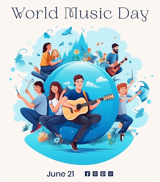 PSD world music day concept a group of young peoples enjoying to listen the music