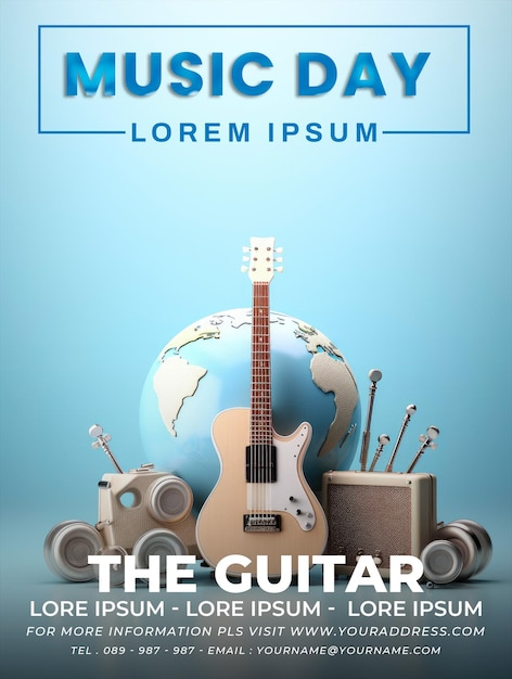 PSD world music day poster with musical instrument background