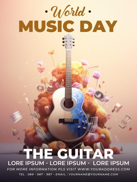 PSD world music day poster with musical instrument background