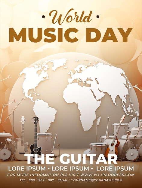 PSD world music day poster with musical instrument background