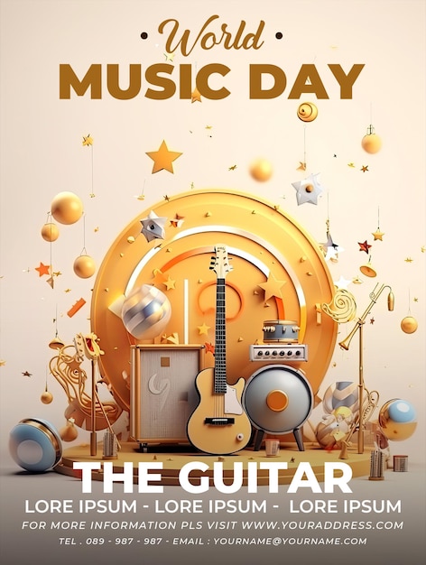 PSD world music day poster with musical instrument background