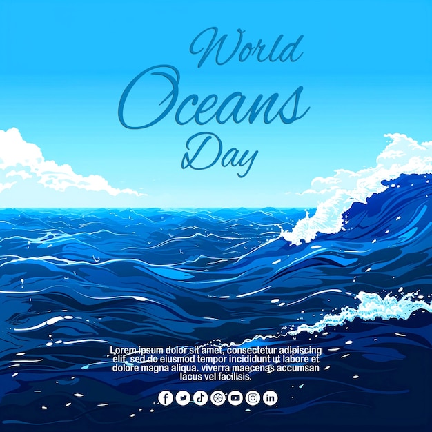 PSD world ocean day celebrate background with blue sky