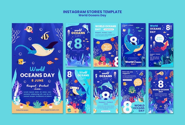 World ocean day instagram stories template