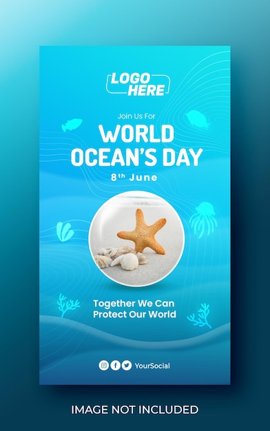 World ocean day social media and instagram story