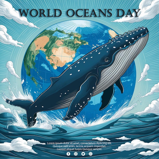 World oceans day social media posts in PSD