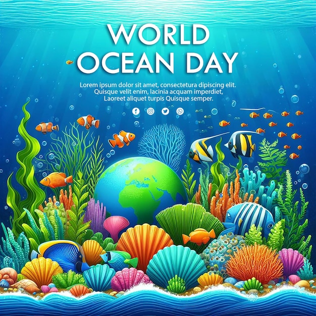 World oceans day social media posts in PSD