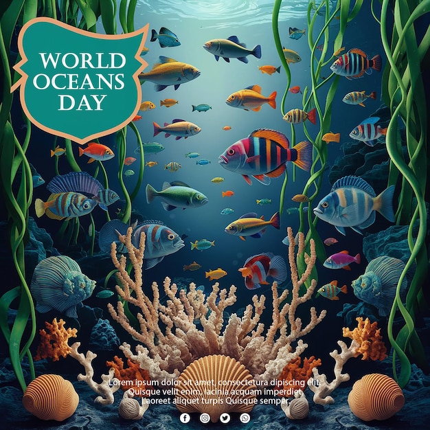 World oceans day social media posts in PSD