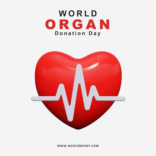 World Organ Donation Day Banner with the image of a red 3d heart Premium PSD