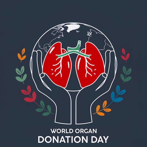 PSD world organ donation day illustration with two hands showing heart liver