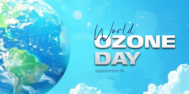 PSD world ozone day banner template with earth and clouds background