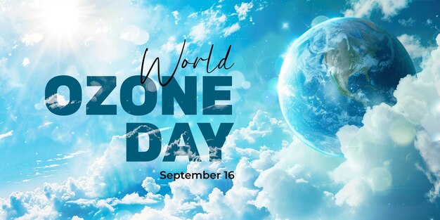 PSD world ozone day banner template with earth and clouds background