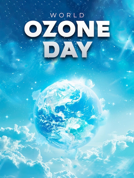 PSD world ozone day banner template with earth and clouds background