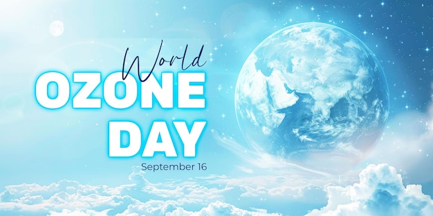 PSD world ozone day banner template with earth and clouds background