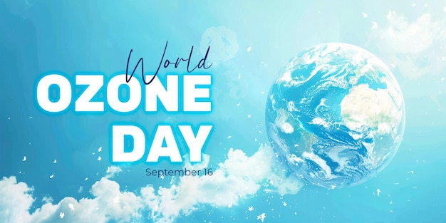 PSD world ozone day banner template with earth and clouds background