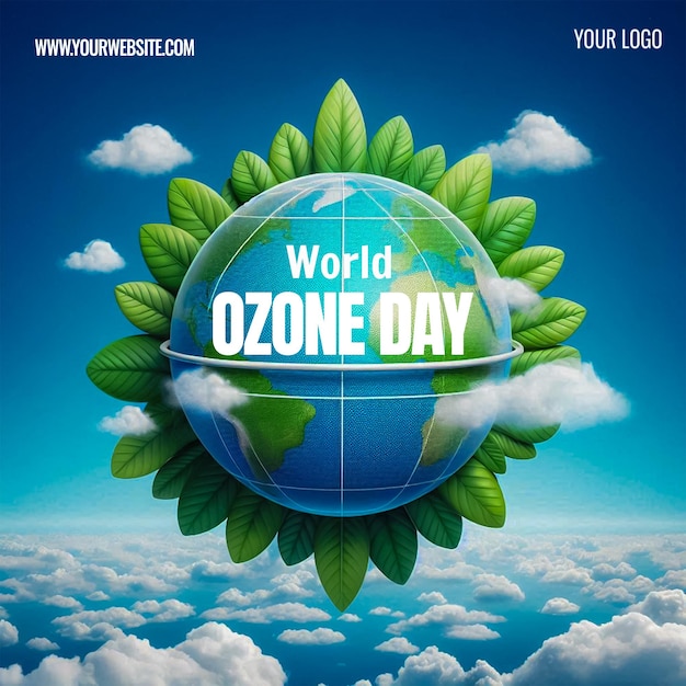 World Ozone Day concept design with green globe Ozone day 3d illustration background