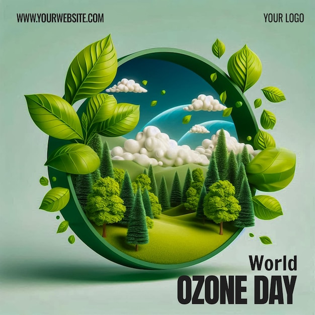 World Ozone Day concept design with green globe Ozone day 3d illustration background