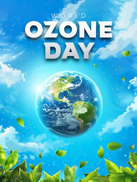 PSD world ozone day template poster with earth and clouds background