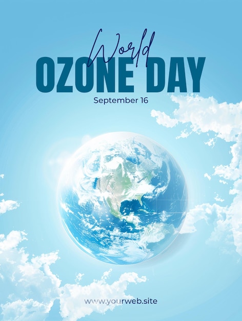 PSD world ozone day template poster with earth and clouds background