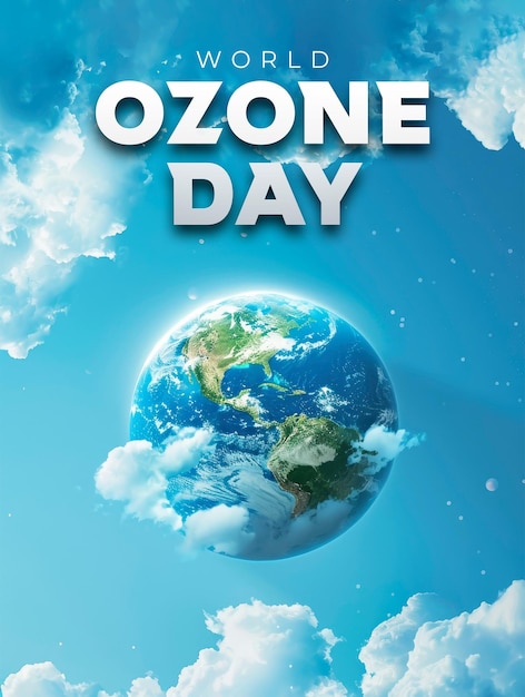 PSD world ozone day template poster with earth and clouds background