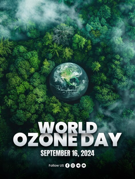 PSD world ozone day template poster with earth and clouds background