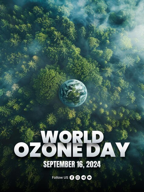 PSD world ozone day template poster with earth and clouds background