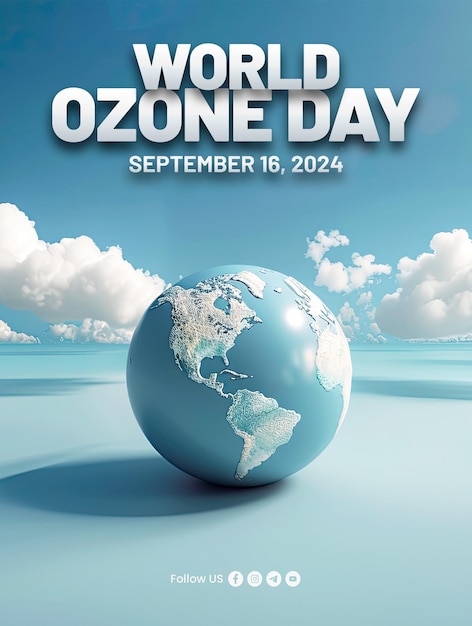 PSD world ozone day template poster with earth and clouds background