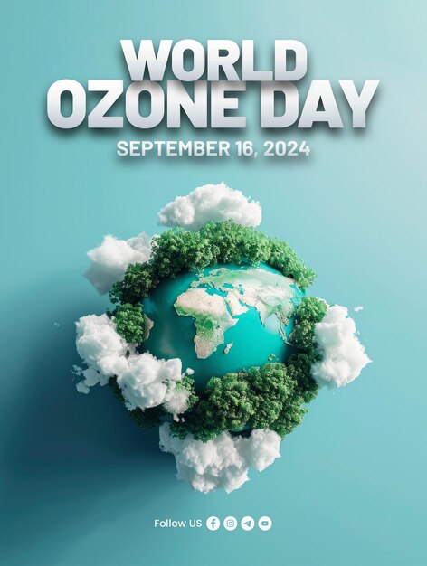 PSD world ozone day template poster with earth and clouds background