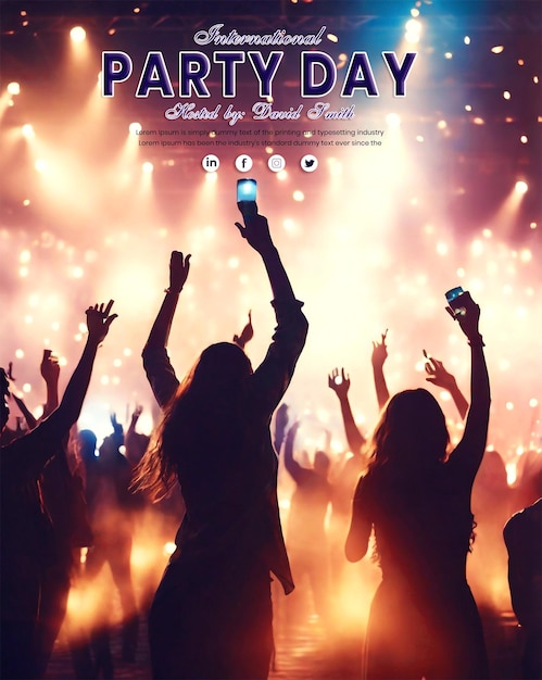 World Party Day Music Banner with social media post Template and group of silhouette people